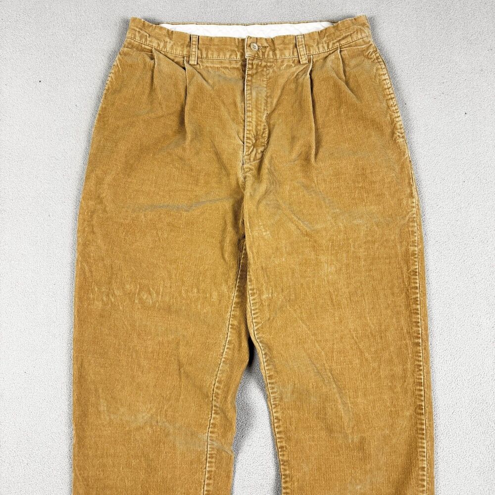 VTG Polo Ralph Lauren Corduroy Pants Mens 34x30 Beige Tan Pleated Trousers